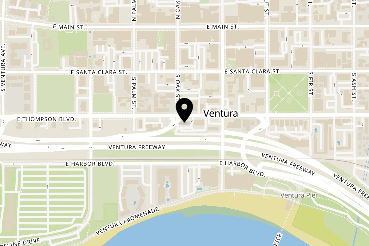Map showing the location of Taco el Diablo Ventura on 410 E Thompson Blvd in Ventura